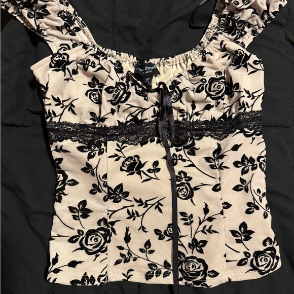 Mixed Threads Tops - Mixed Threads Black Floral Cream Blouse
